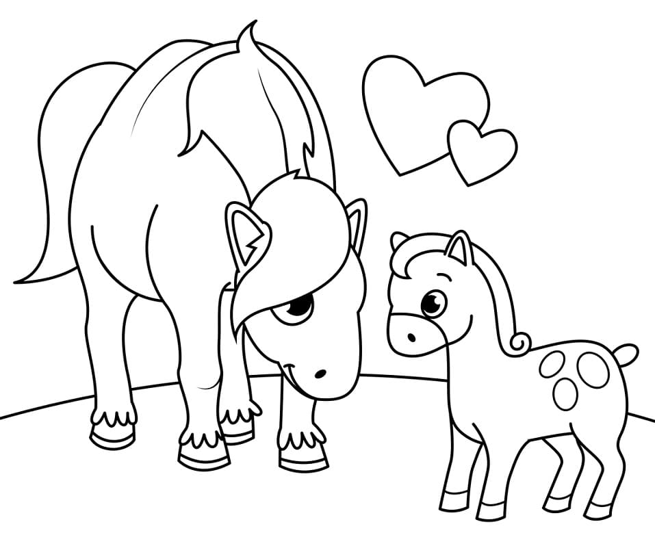 Mother with Baby Horse coloring page Värityskuva