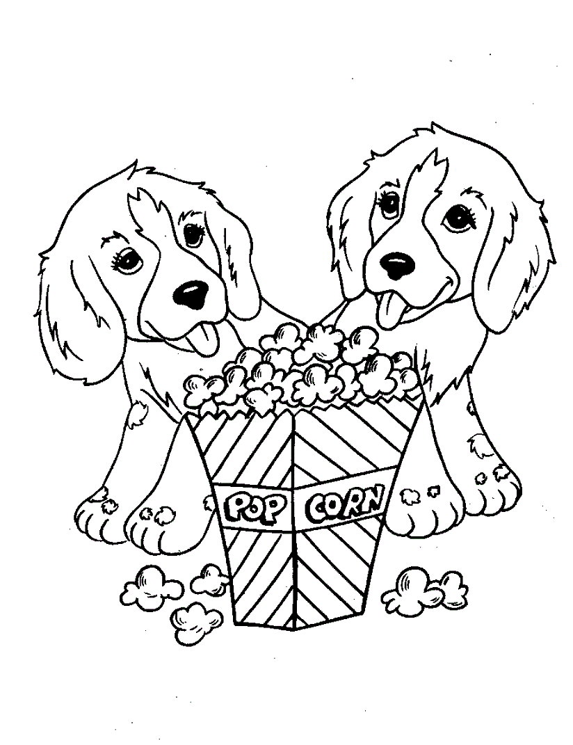 koiria ja popcornia Värityskuva