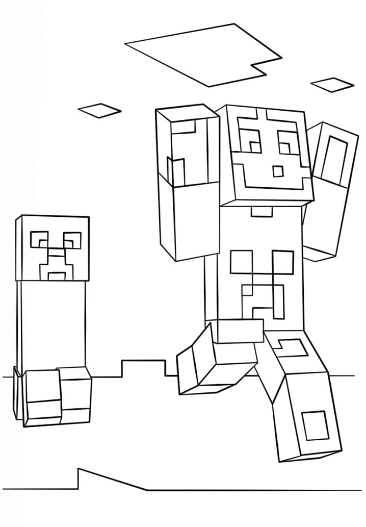Minecraft Steve ja Creeper Värityskuva