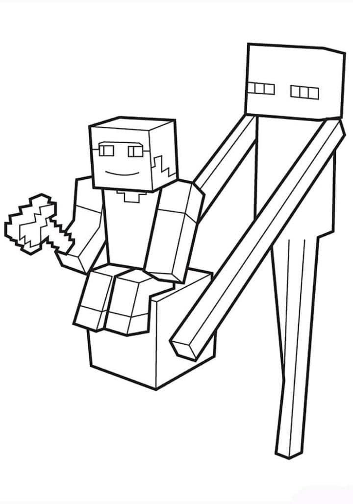 Minecraft Steve ja Enderman Värityskuva