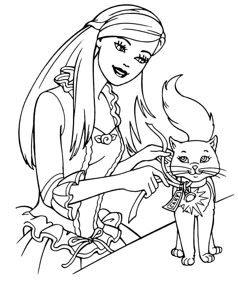 Barbie and Kitten coloring page Värityskuva
