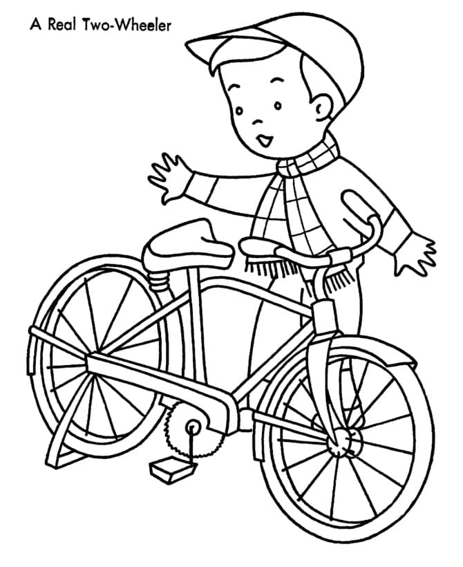Boy and His Bicycle coloring page Värityskuva