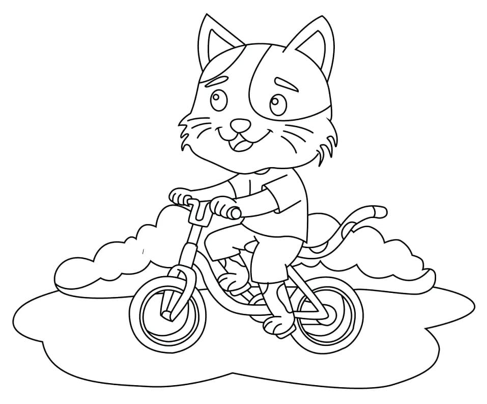 Cat Riding A Bicycle coloring page Värityskuva