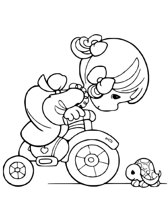 Girl on Bicycle coloring page Värityskuva