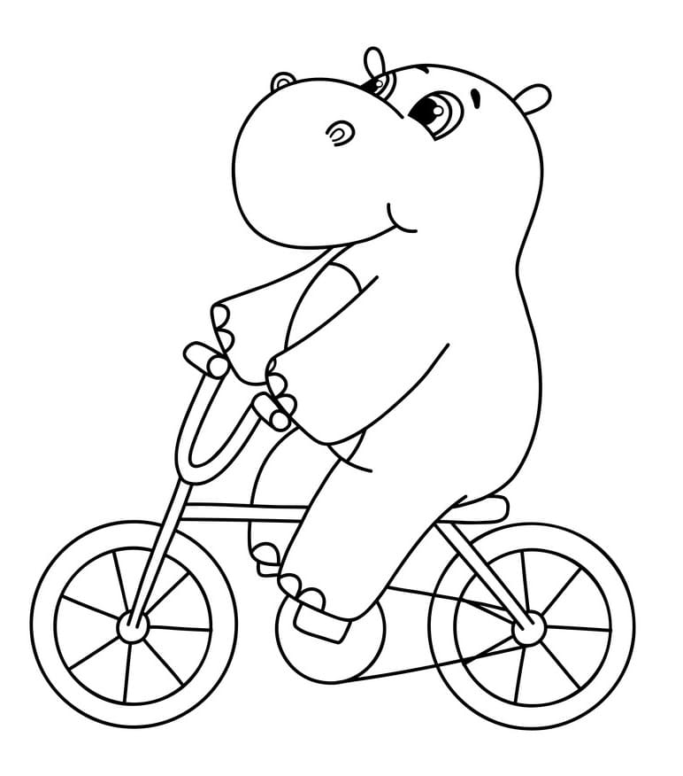 Hippo on A Bicycle coloring page Värityskuva