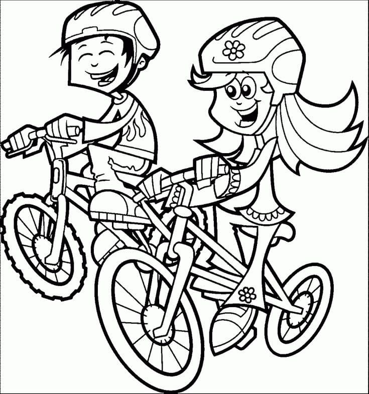 Kids on Bicycles coloring page Värityskuva