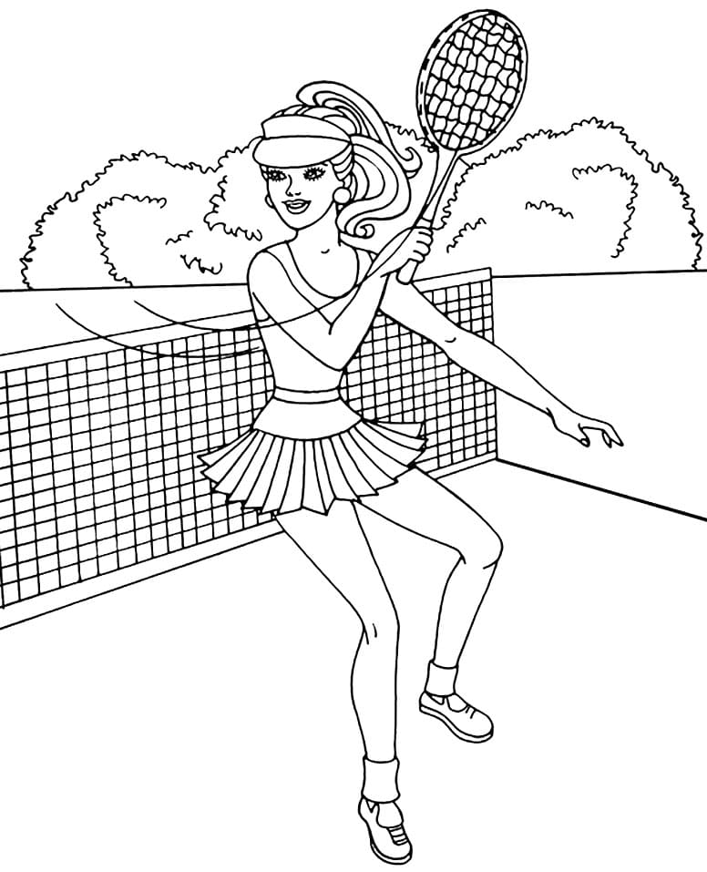 Barbie pelaa tennistä Värityskuva