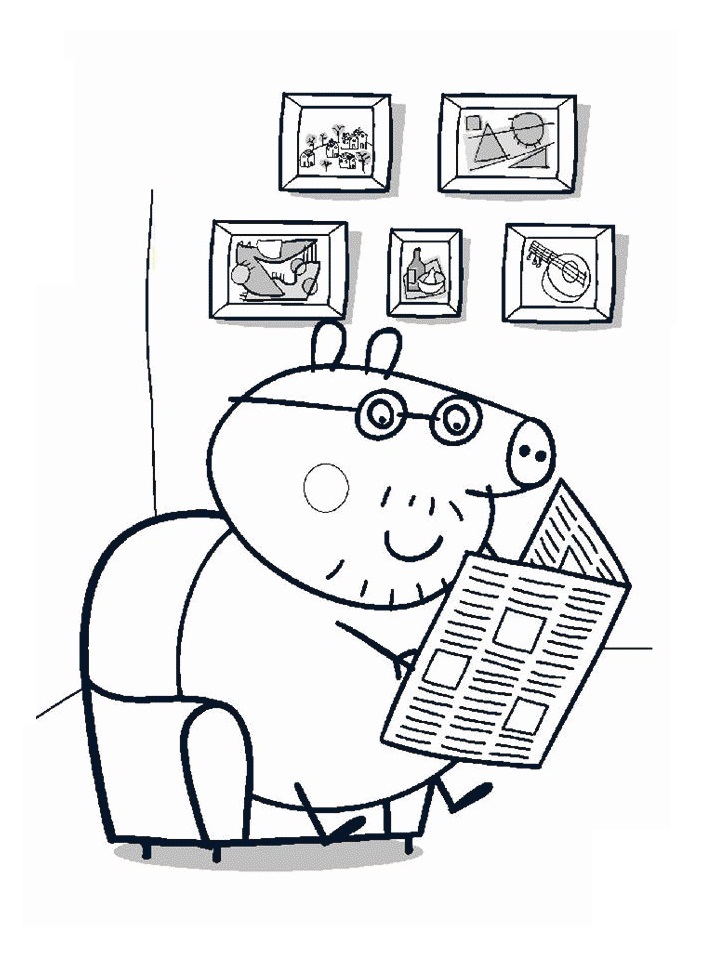 Isä possu lukee sanomalehteä Värityskuva