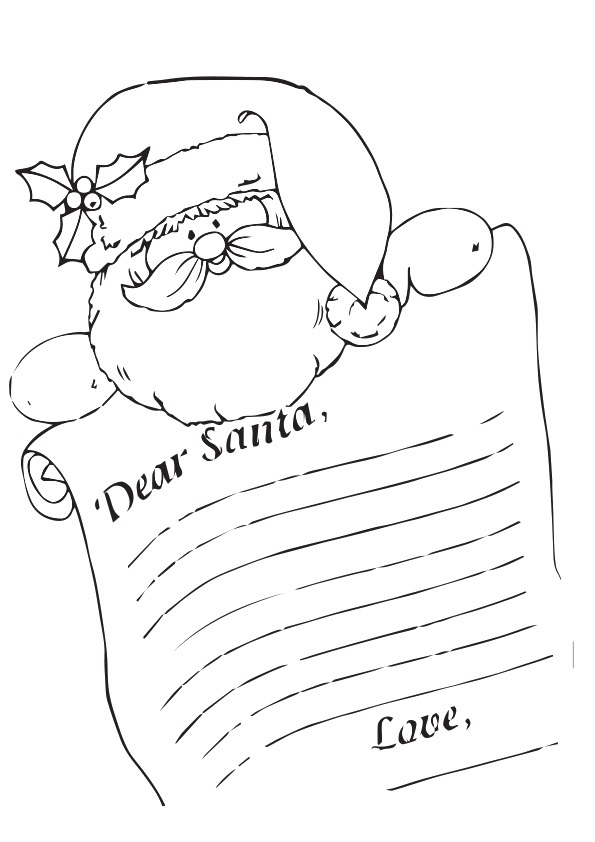 Joulupukki kirjeellä Värityskuva