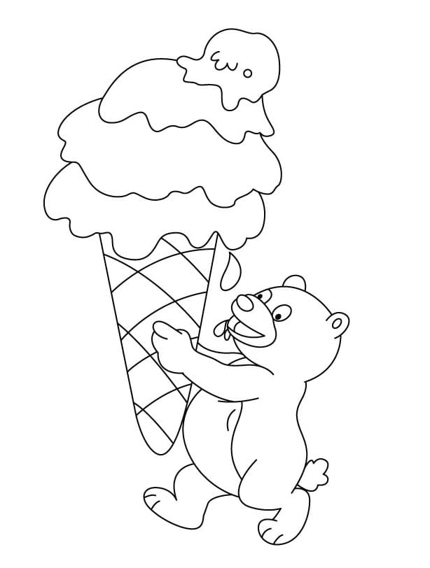 Karhu ison jäätelön kanssa Värityskuva