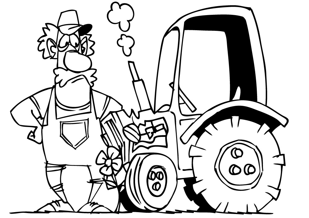 Maanviljelijä ja traktori Värityskuva