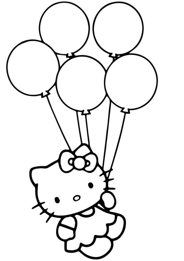 piirtämällä hello kitty ja ilmapalloja Värityskuva
