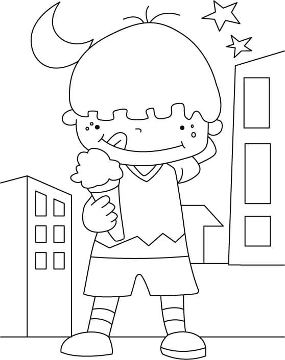 Poika jäätelön kanssa Värityskuva