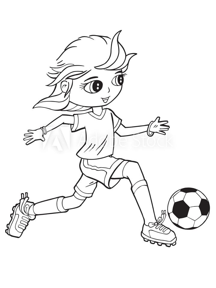 Siisti tyttö pelaa jalkapalloa Värityskuva