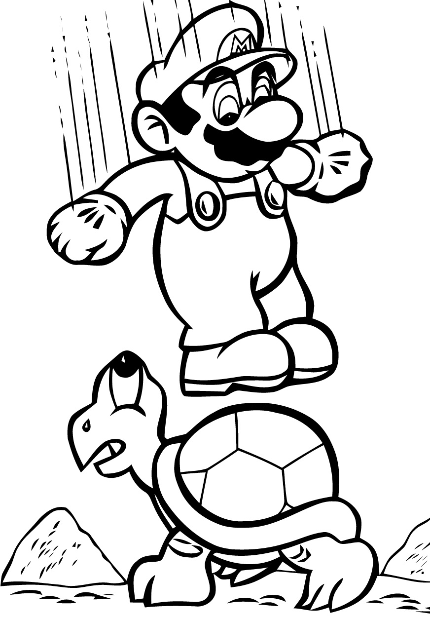 Super Mario astu kilpikonnan päälle Värityskuva