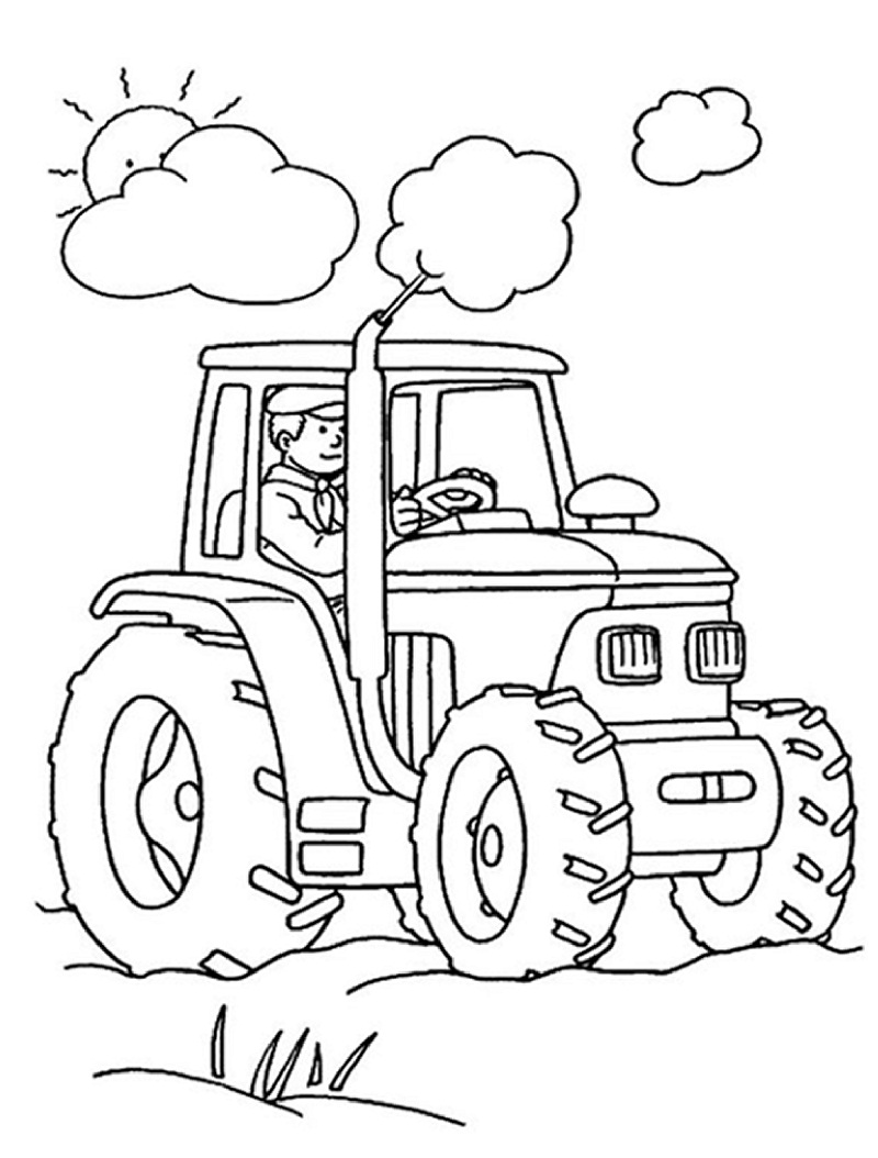 Viljelijä traktorin kanssa Värityskuva
