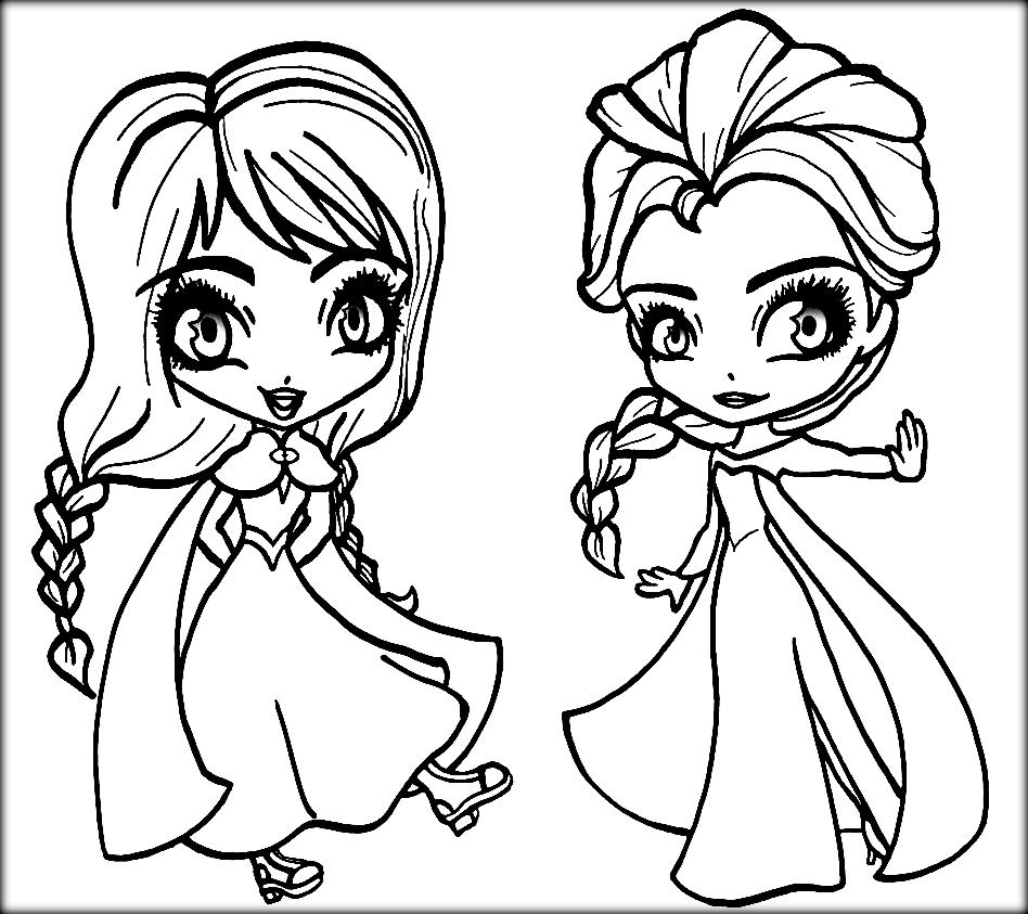 Anna ja Elsa Chibi Värityskuva