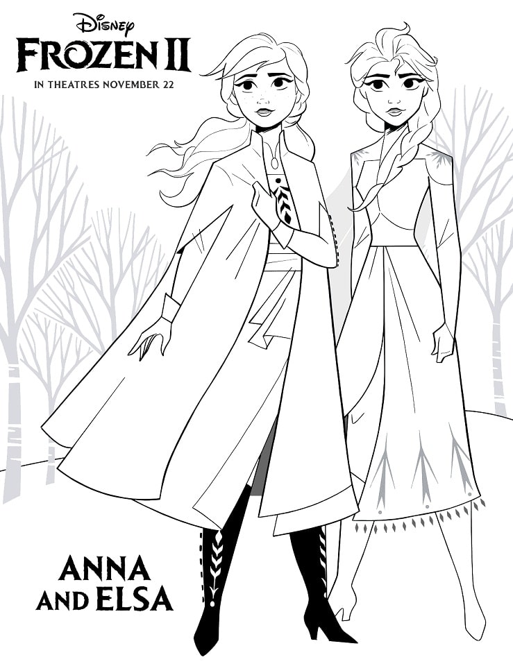 Anna ja Elsa Frozen 2 Värityskuva
