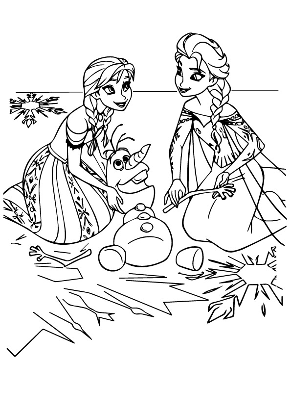 Anna ja Elsa ja Olaf Värityskuva
