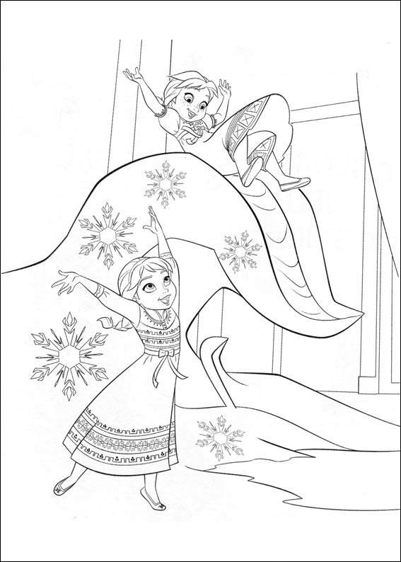 Elsa ja Anna leikkivät Värityskuva