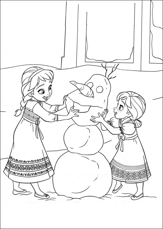 Elsa ja Anna Olafin rakentaminen Värityskuva