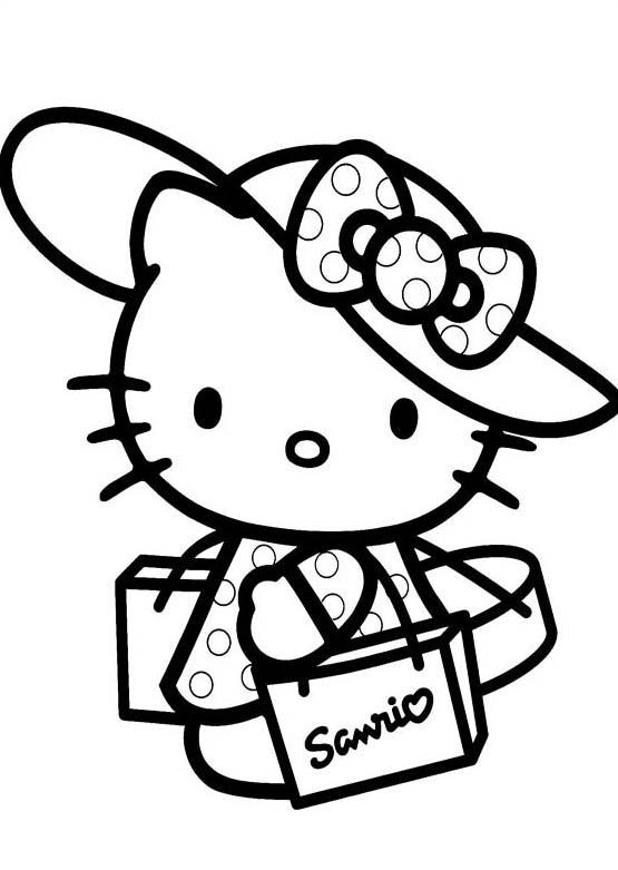 Hello Kitty menee ostoksille Värityskuva