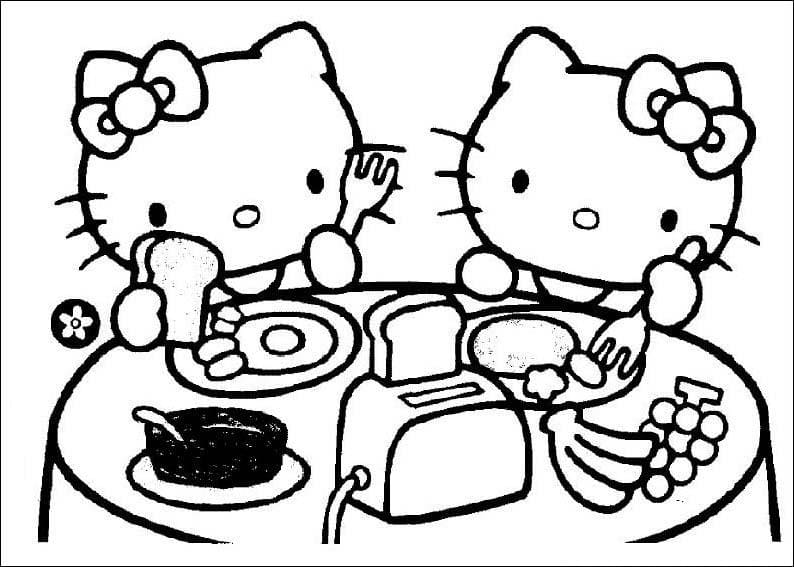 Hello Kitty ottaa aamiaista Värityskuva