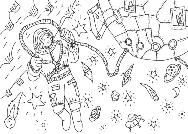 Astronautti kaukana maasta Värityskuva