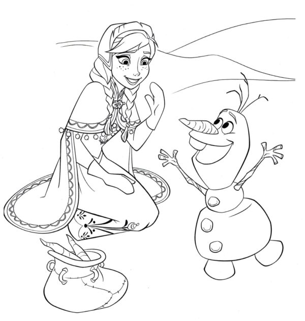 Elsan ja Olafin lämmin ystävyys Värityskuva