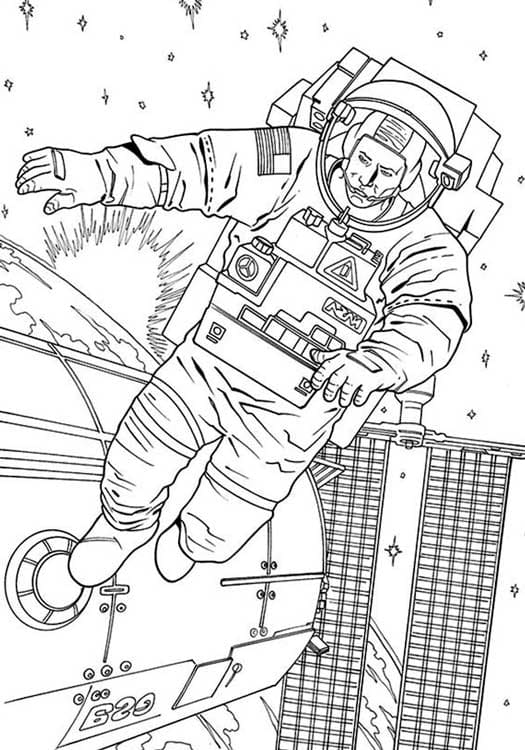 Juri Gagarin on ensimmäinen ihminen maailmassa, joka lensi avaruuteen. Värityskuva