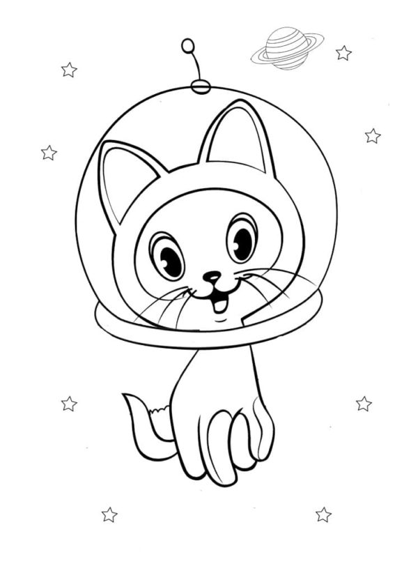 Kissanpentu – astronautti Värityskuva