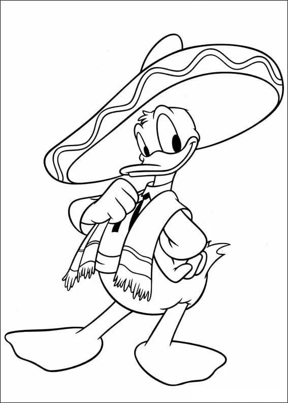 Meksikolainen kuva Donaldista. Värityskuva