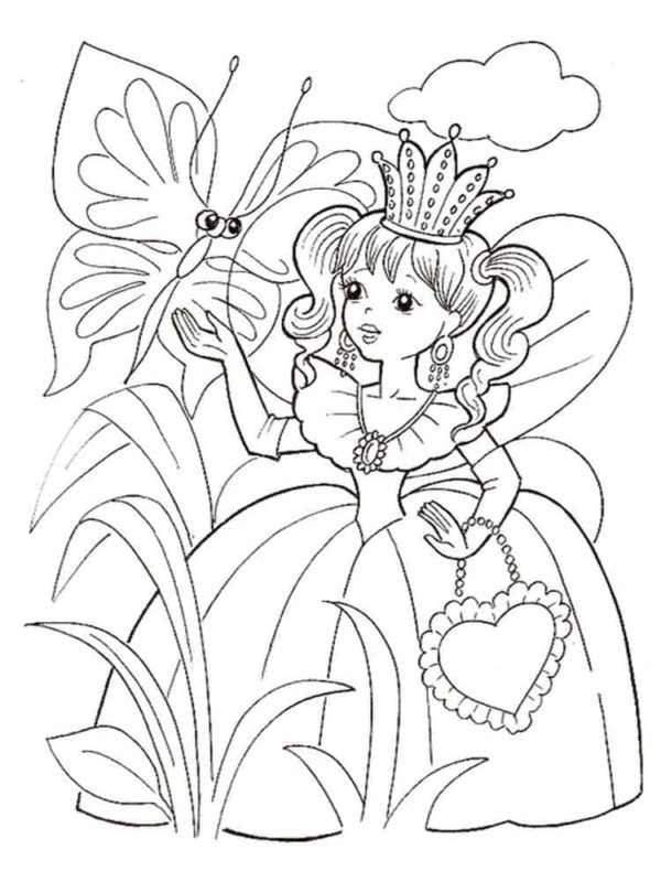 Pikku prinsessa ja perhonen Värityskuva