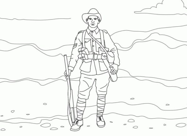 Sotilas vartioi isänmaan rajoja Värityskuva