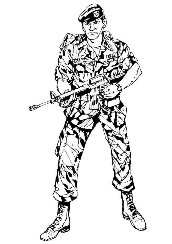 Venäjän federaation asevoimien sotilas. Värityskuva