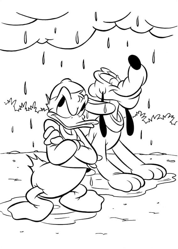 Ystävät kastuivat sateessa Värityskuva