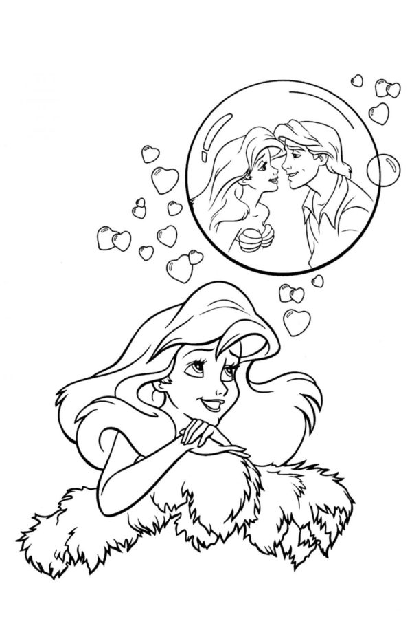 Ariel haaveilee prinssistä. Värityskuva