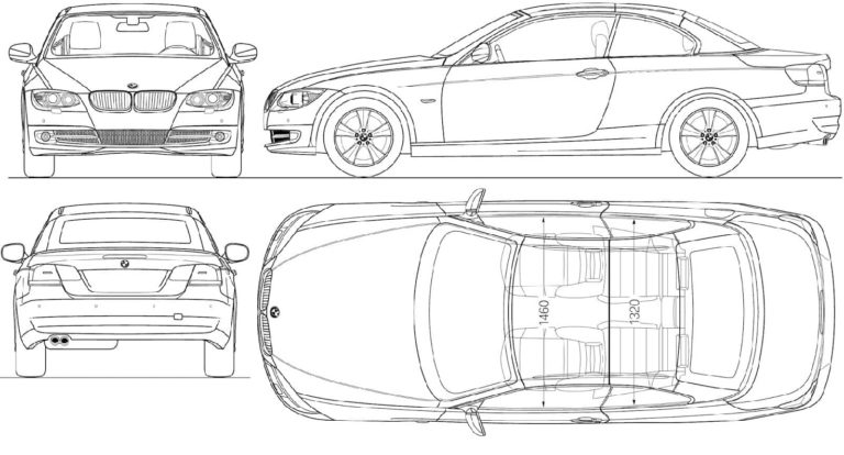 BMW auto eri näkökulmista. Värityskuva