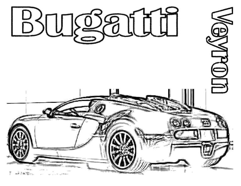 Bugatti parkkipaikalla. Värityskuva