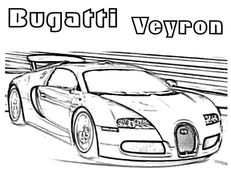 Bugatti ryntää radalla. Värityskuva