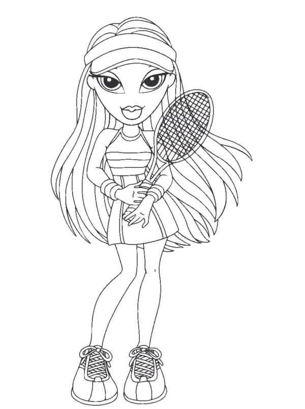 Jasmine seisoo tennismailan kanssa Värityskuva