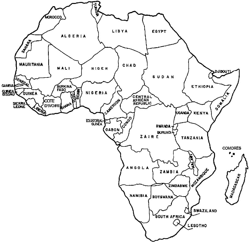 Printable Africa Map coloring page Värityskuva