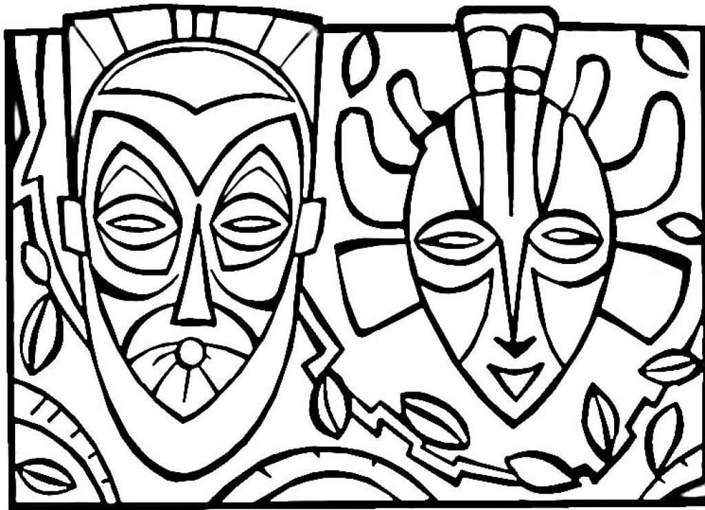 Printable African Masks coloring page Värityskuva