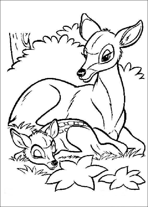 Bambi äitinsä kanssa Värityskuva