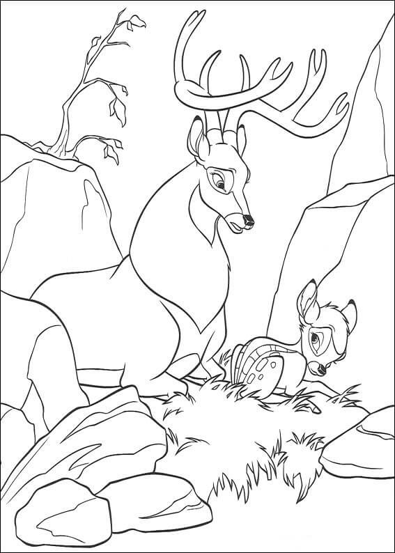 Bambi ja hänen isänsä istuvat yhdessä Värityskuva