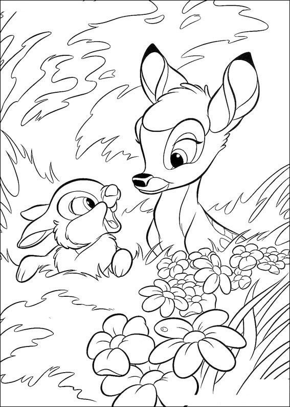 Bambi ja panpan metsässä Värityskuva