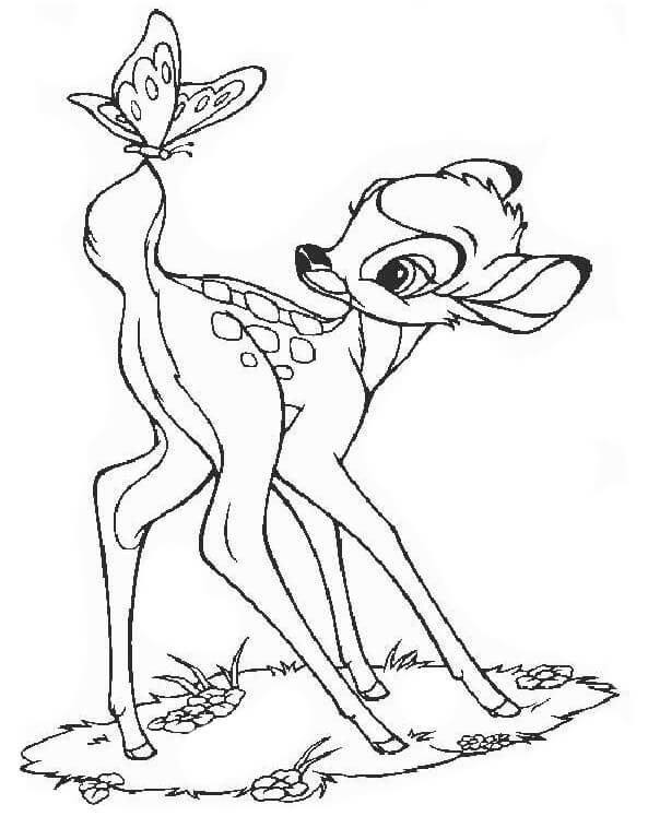 Bambi ja perhonen Värityskuva
