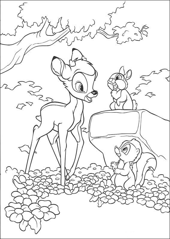 Bambi, kukka ja panpan Värityskuva