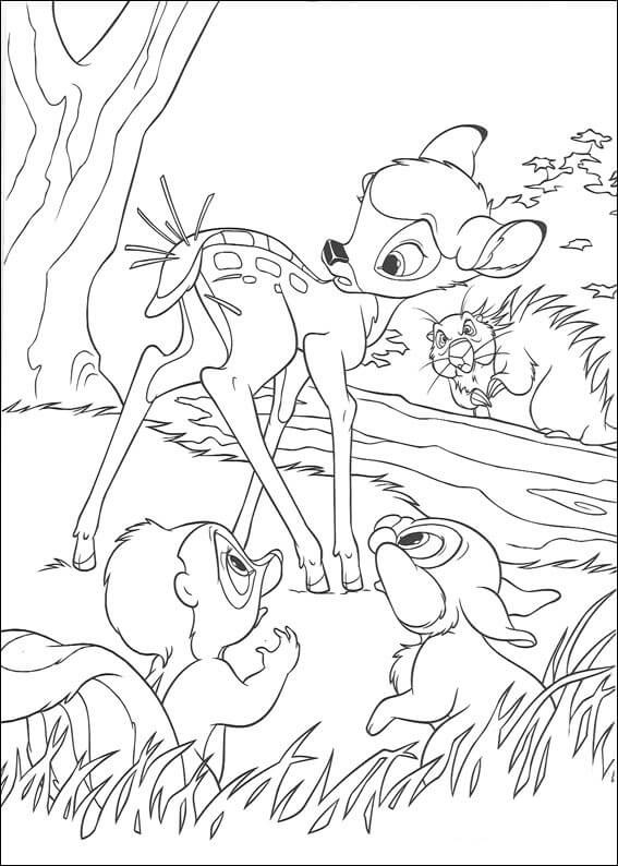 Bambi, postimerkki ja kukka Värityskuva