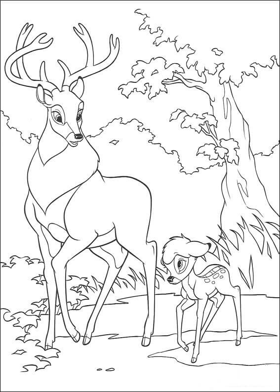 Peura ja Bambi kävelevät yhdessä Värityskuva
